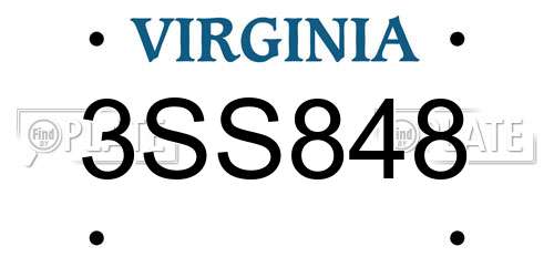 3SS848 Virginia License Plate