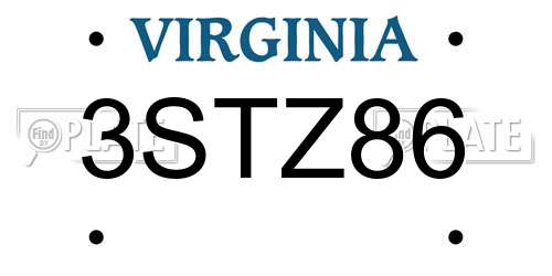 3STZ86 Virginia License Plate