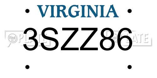 3SZZ86 Virginia License Plate