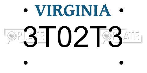 3T02T3 Virginia License Plate