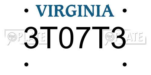 3T07T3 Virginia License Plate