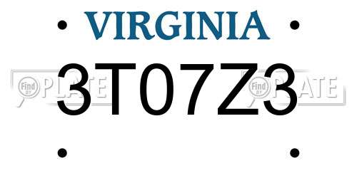 3T07Z3 Virginia License Plate
