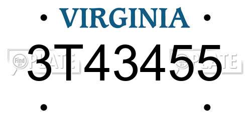 3T43455 Virginia License Plate