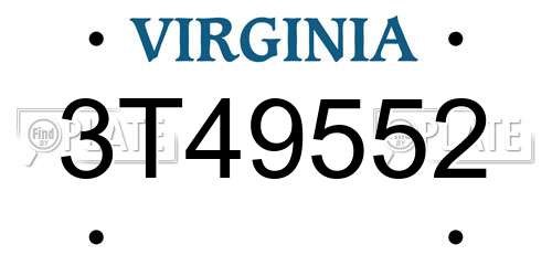 3T49552 Virginia License Plate