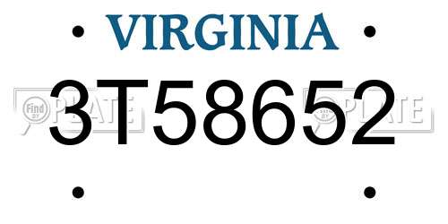 3T58652 Virginia License Plate