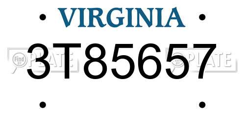 3T85657 Virginia License Plate