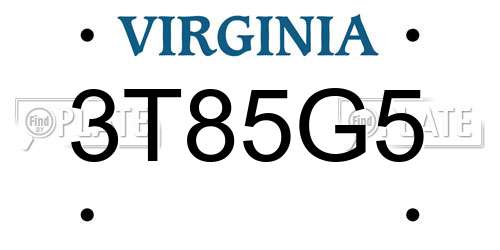 3T85G5 Virginia License Plate