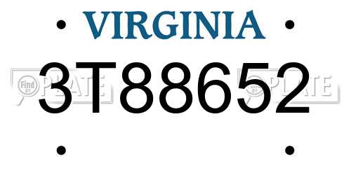 3T88652 Virginia License Plate