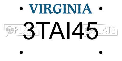 3TAI45 Virginia License Plate