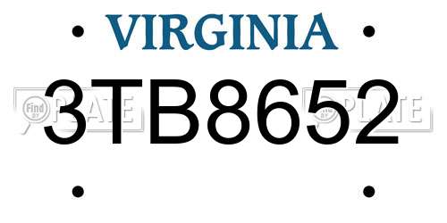 3TB8652 Virginia License Plate