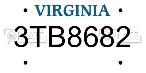 3TB8682 Virginia License Plate