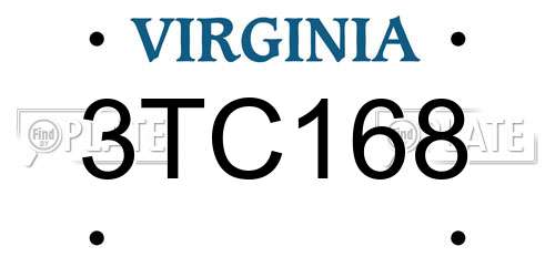 3TC168 Virginia License Plate