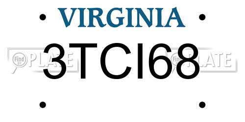 3TCI68 Virginia License Plate