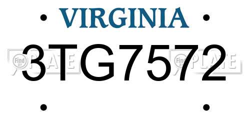 3TG7572 Virginia License Plate