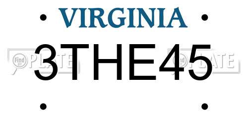 3THE45 Virginia License Plate