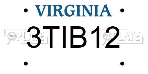 3TIB12 Virginia License Plate