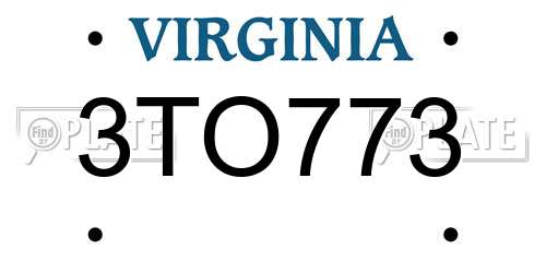3TO773 Virginia License Plate