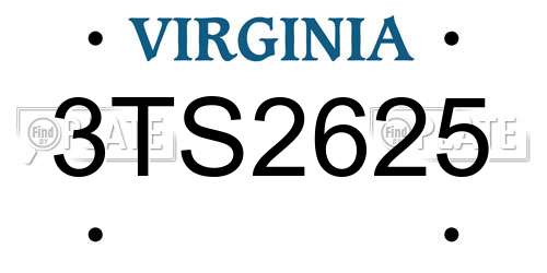 3TS2625 Virginia License Plate