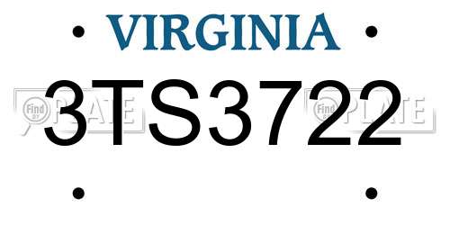 3TS3722 Virginia License Plate