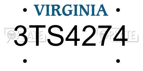 3TS4274 Virginia License Plate