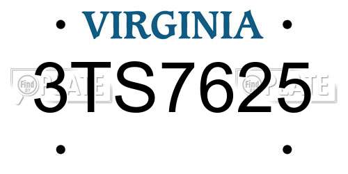3TS7625 Virginia License Plate