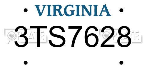 3TS7628 Virginia License Plate