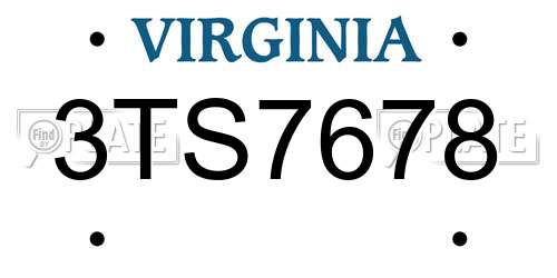 3TS7678 Virginia License Plate
