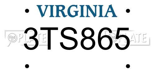 3TS865 Virginia License Plate