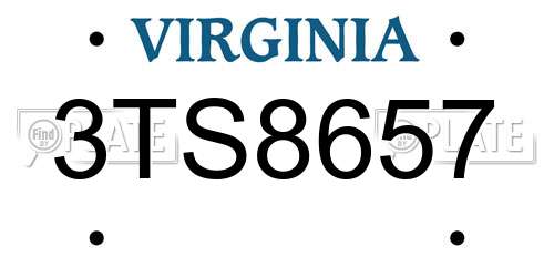 3TS8657 Virginia License Plate