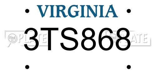3TS868 Virginia License Plate