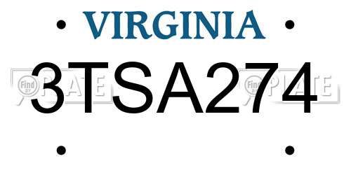 3TSA274 Virginia License Plate