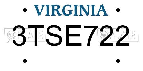 3TSE722 Virginia License Plate
