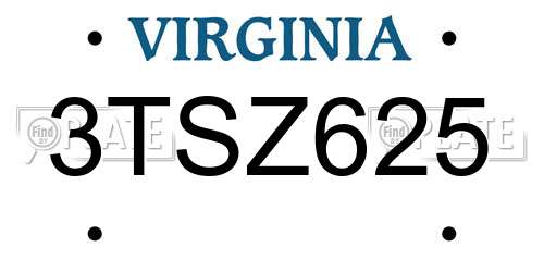 3TSZ625 Virginia License Plate