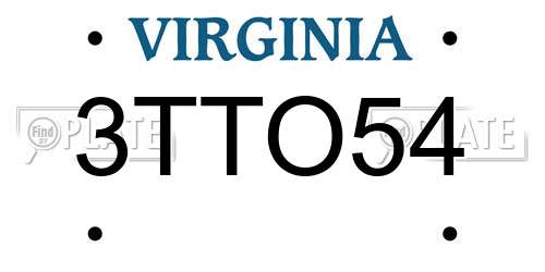 3TTO54 Virginia License Plate
