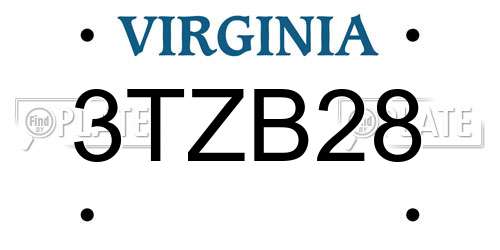 3TZB28 Virginia License Plate