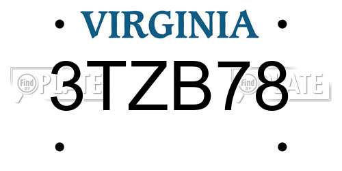 3TZB78 Virginia License Plate