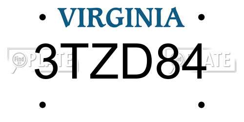 3TZD84 Virginia License Plate