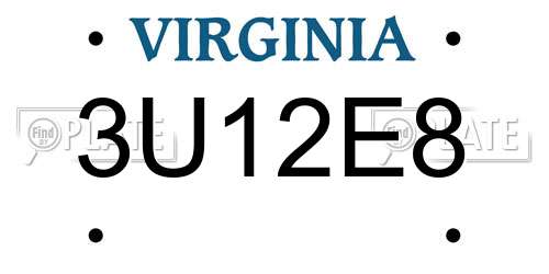 3U12E8 Virginia License Plate