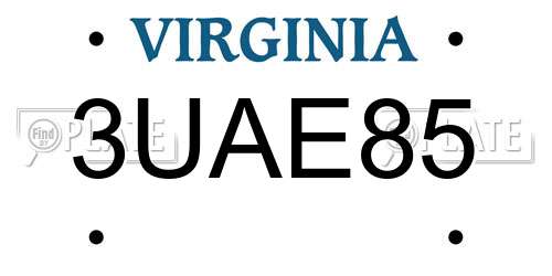 3UAE85 Virginia License Plate