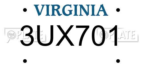 3UX701 Virginia License Plate