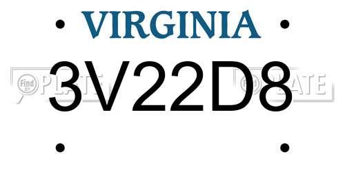 3V22D8 Virginia License Plate