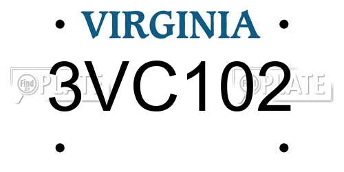3VC102 Virginia License Plate