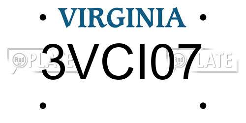 3VCI07 Virginia License Plate