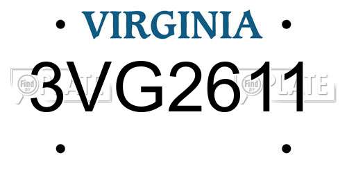 3VG2611 Virginia License Plate