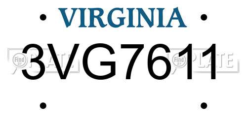 3VG7611 Virginia License Plate
