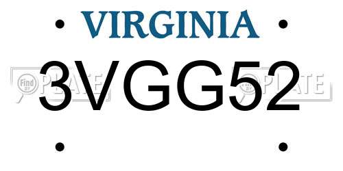 3VGG52 Virginia License Plate
