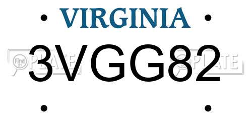3VGG82 Virginia License Plate