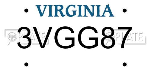 3VGG87 Virginia License Plate