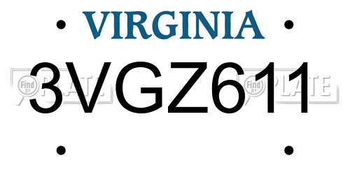 3VGZ611 Virginia License Plate