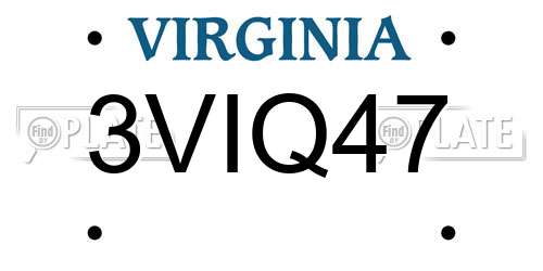 3VIQ47 Virginia License Plate